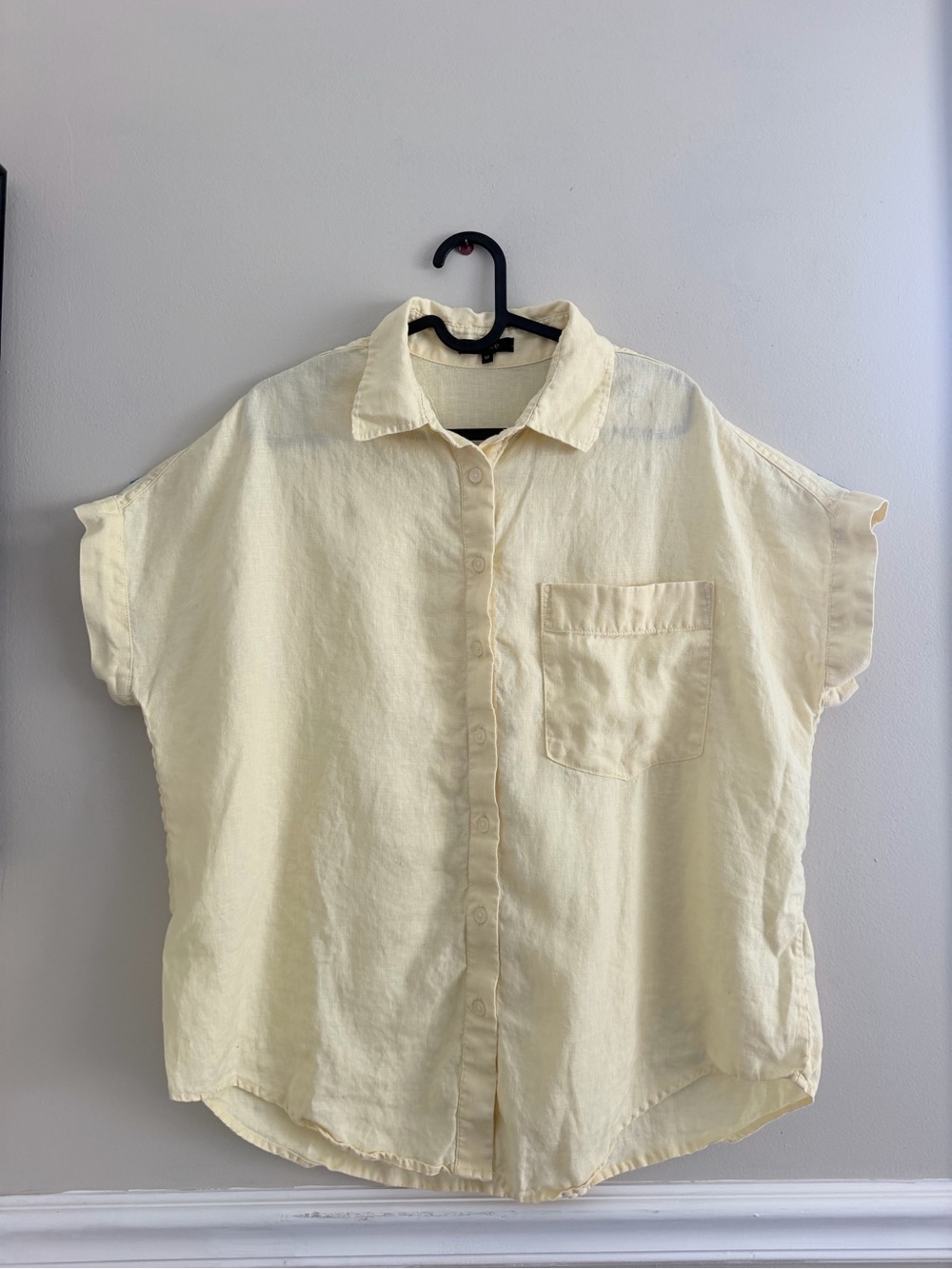 Quince Light Yellow Short-Sleeve Button Front Blouse